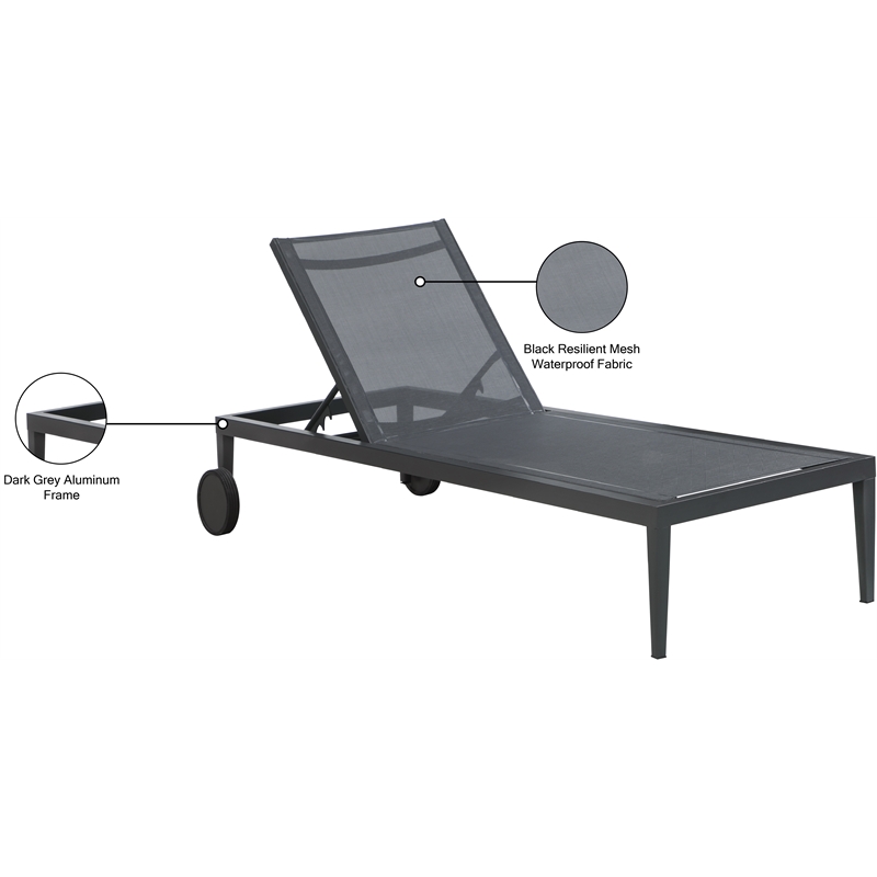 Meridian Furniture Nizuc Black Outdoor Patio Mesh Chaise Lounge Chair