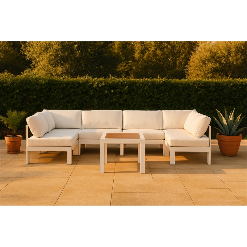 Meridian Furniture Nizuc White Outdoor Patio Modular Sectional