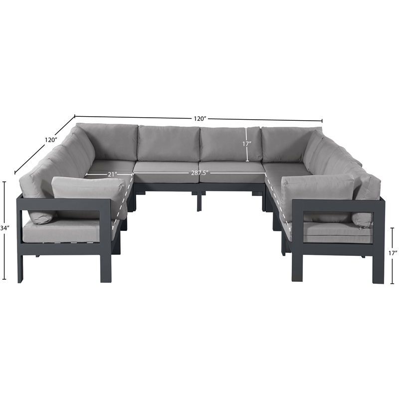 Meridian Furniture Nizuc Grey Outdoor Patio Modular Sectional