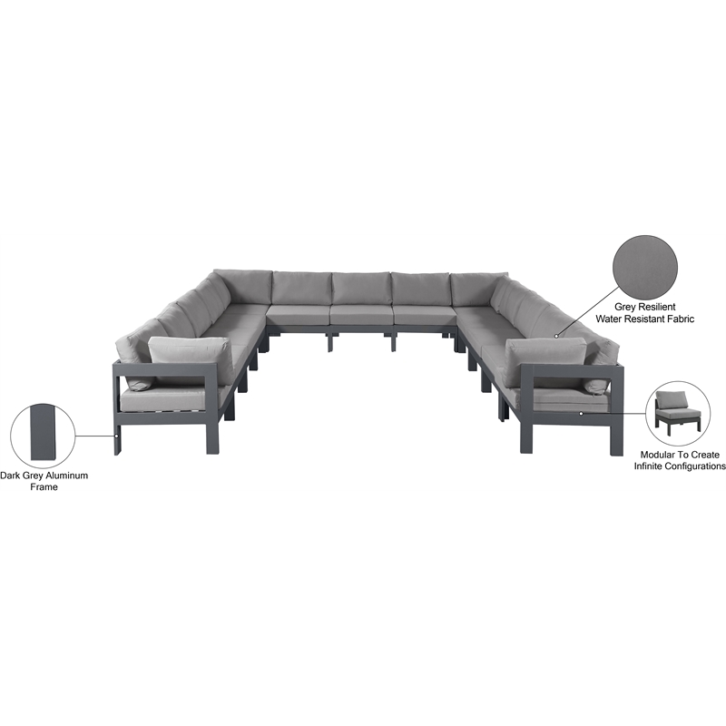Meridian Furniture Nizuc Grey Outdoor Patio Modular Sectional
