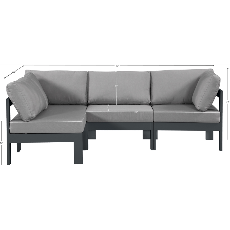 Meridian Furniture Nizuc Grey Outdoor Patio Modular Sectional