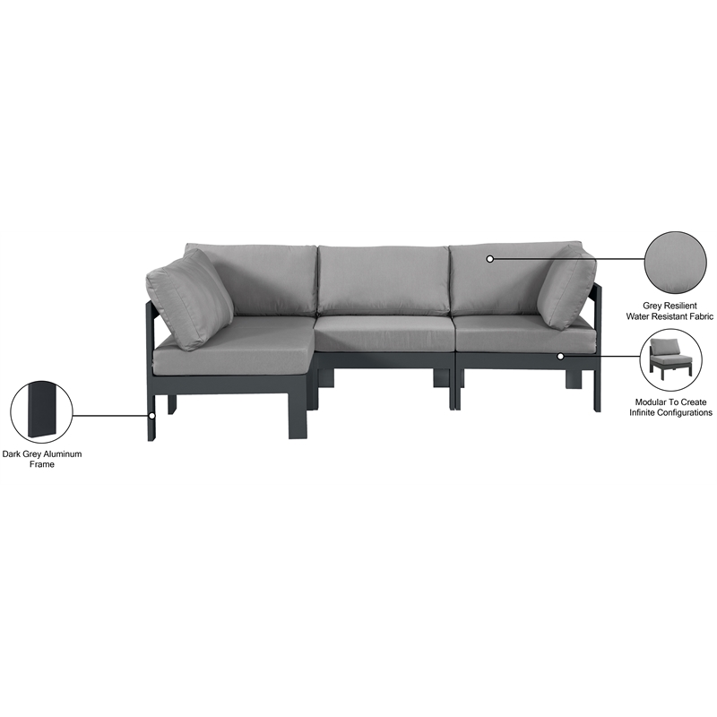 Meridian Furniture Nizuc Grey Outdoor Patio Modular Sectional