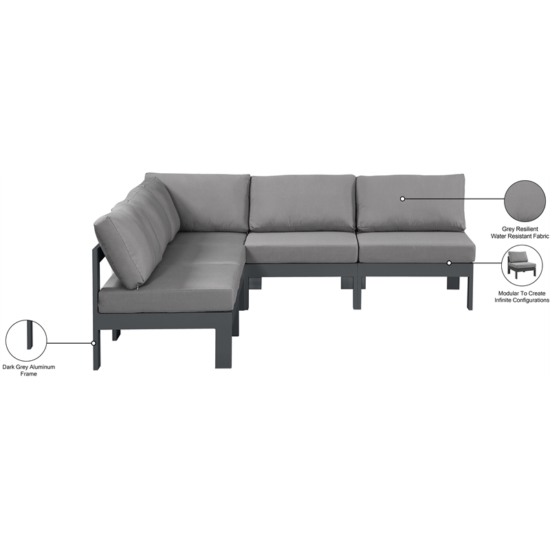 Meridian Furniture Nizuc Grey Outdoor Patio Modular Sectional