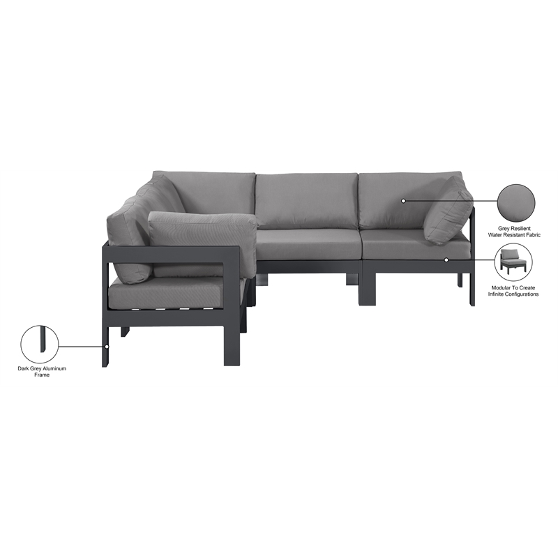 Meridian Furniture Nizuc Grey Outdoor Patio Modular Sectional