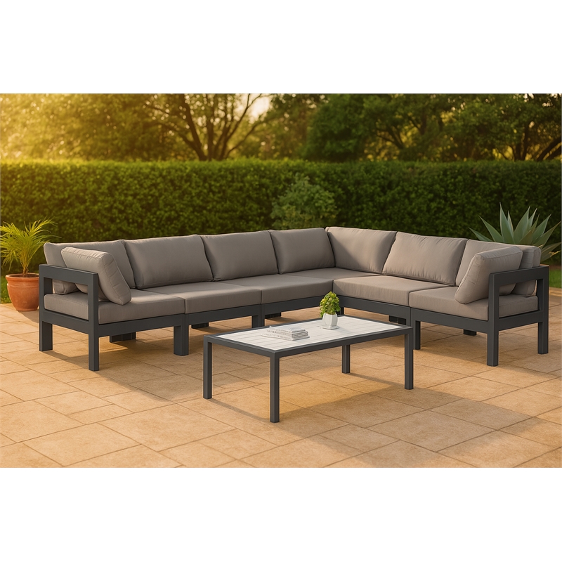Meridian Furniture Nizuc Grey Outdoor Patio Modular Sectional