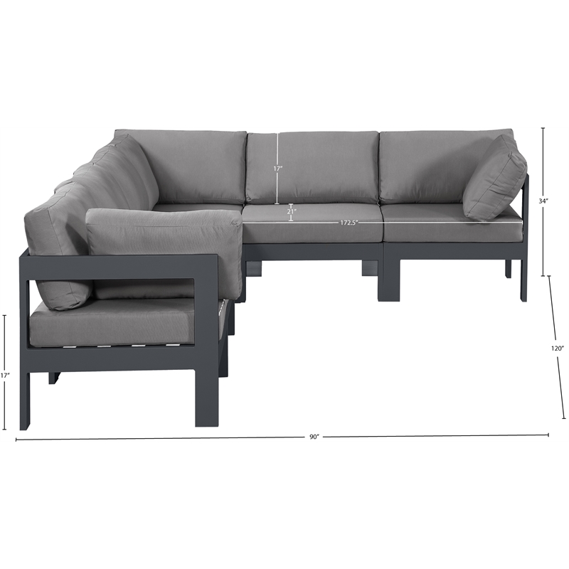 Meridian Furniture Nizuc Grey Outdoor Patio Modular Sectional