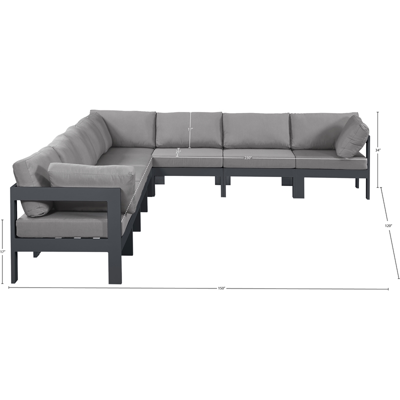 Meridian Furniture Nizuc Grey Outdoor Patio Modular Sectional