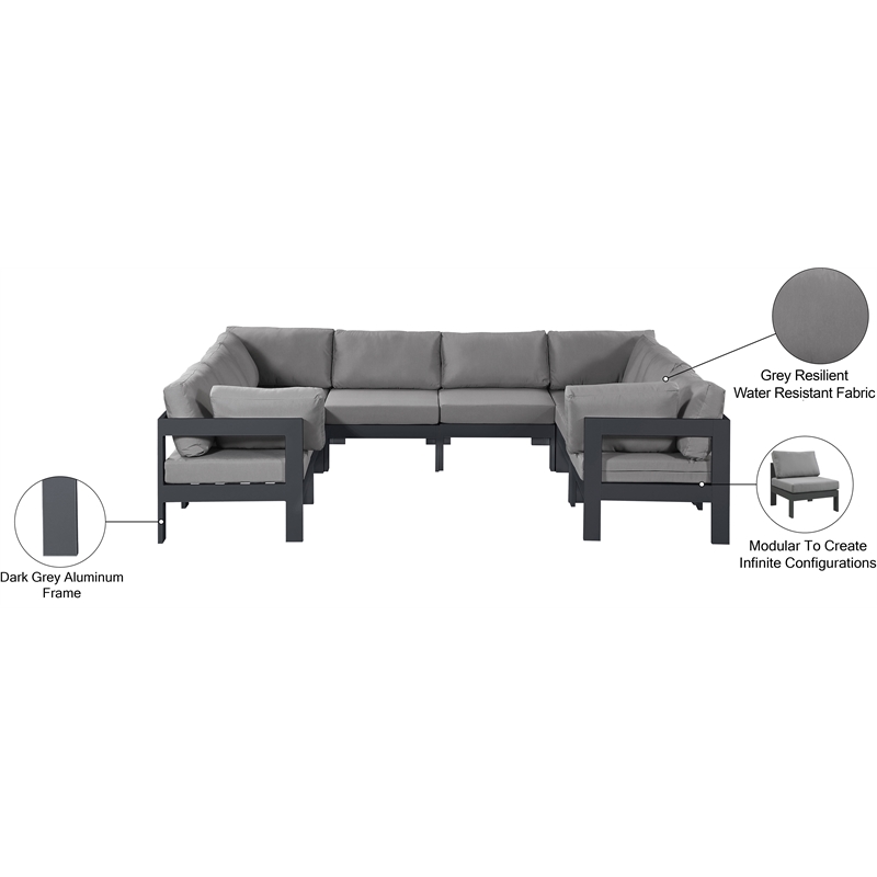 Meridian Furniture Nizuc Grey Outdoor Patio Modular Sectional