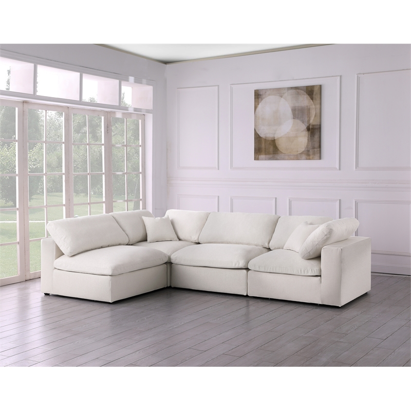 meridian furniture serene cream linen fabric deluxe modular sectional
