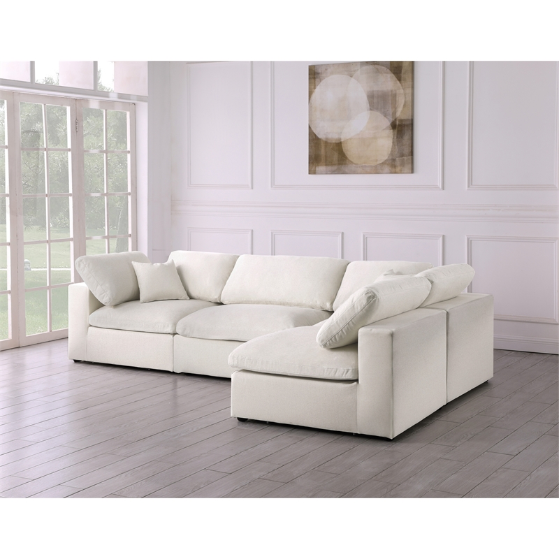 meridian furniture serene cream linen fabric deluxe modular sectional