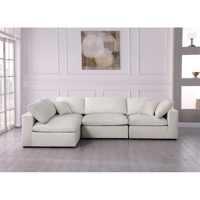 meridian furniture serene cream linen fabric deluxe modular sectional