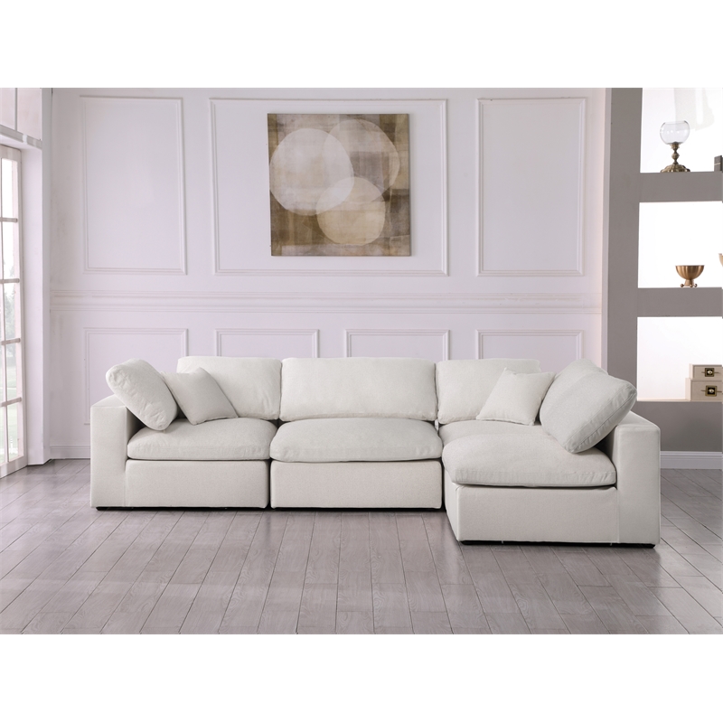 meridian furniture serene cream linen fabric deluxe modular sectional