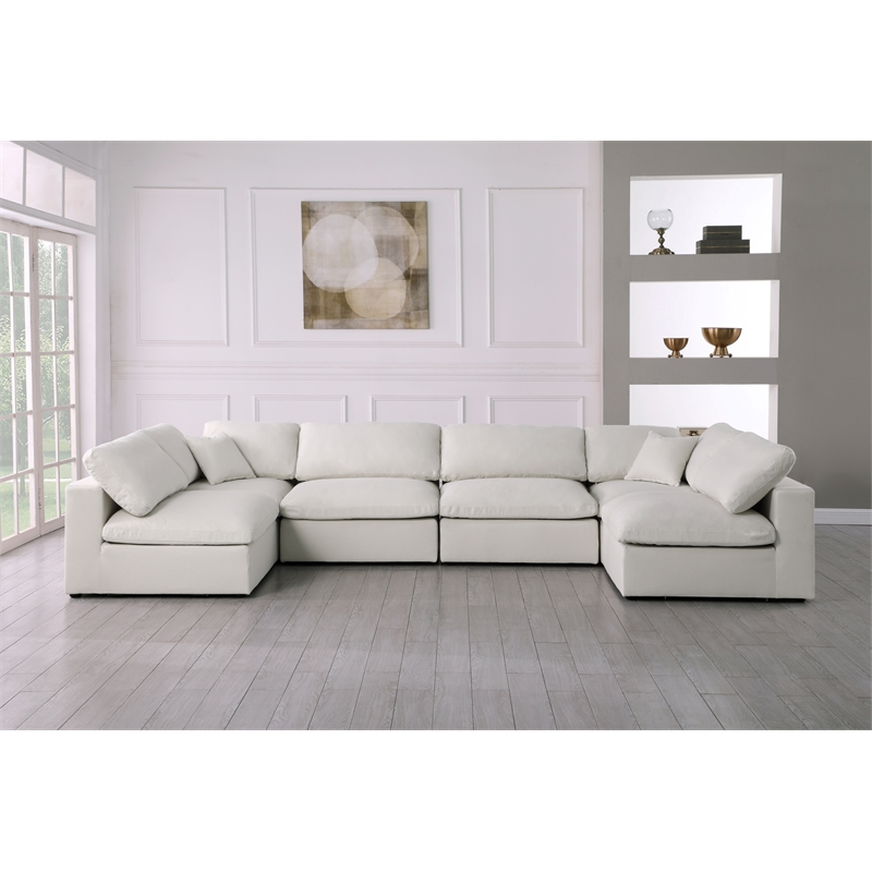 Meridian Furniture Serene Cream Linen Fabric Deluxe Modular Sectional