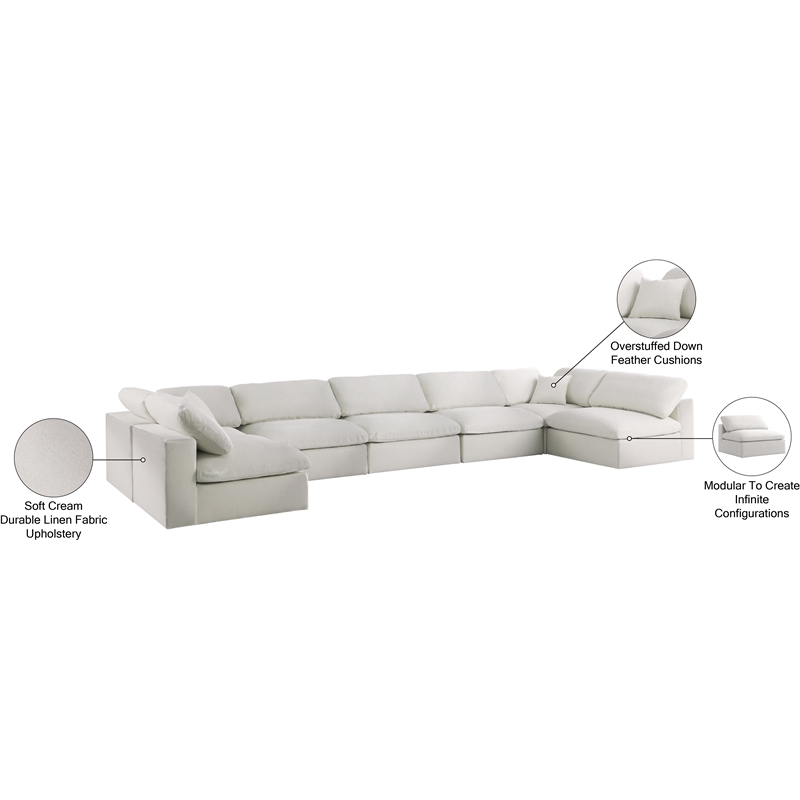 Meridian Furniture Serene Cream Linen Fabric Deluxe Modular Sectional