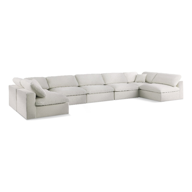 Meridian Furniture Serene Cream Linen Fabric Deluxe Modular Sectional