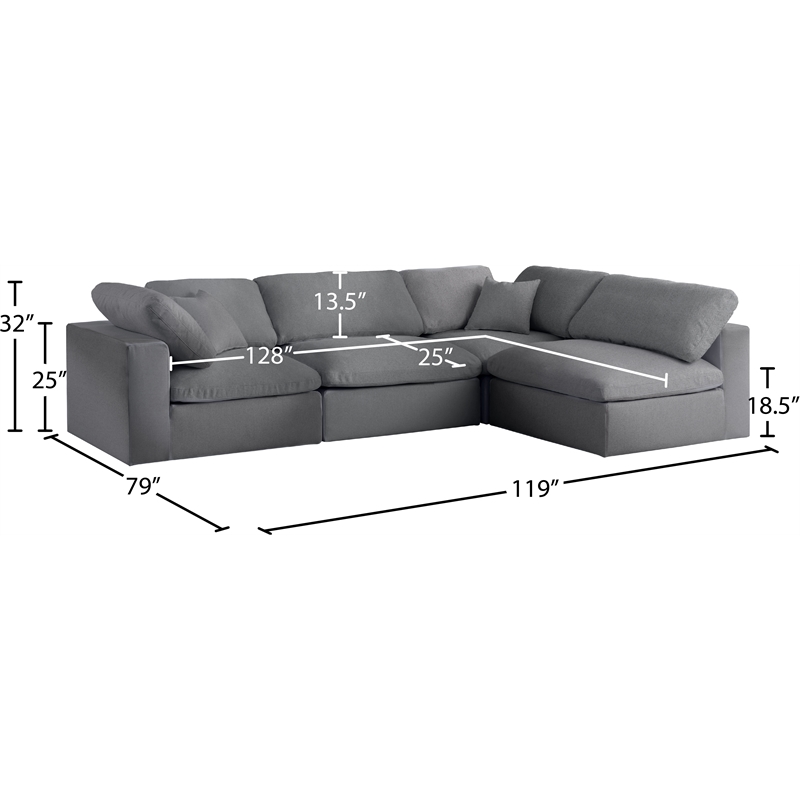 Meridian Furniture Serene Grey Linen Fabric Deluxe Modular Sectional