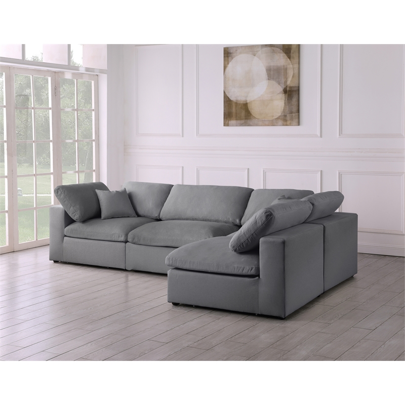 Meridian Furniture Serene Grey Linen Fabric Deluxe Modular Sectional