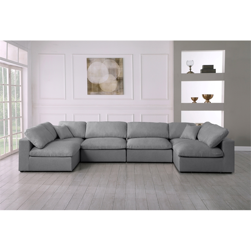 Meridian Furniture Serene Grey Linen Fabric Deluxe Modular Sectional