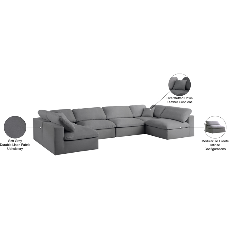 Meridian Furniture Serene Grey Linen Fabric Deluxe Modular Sectional