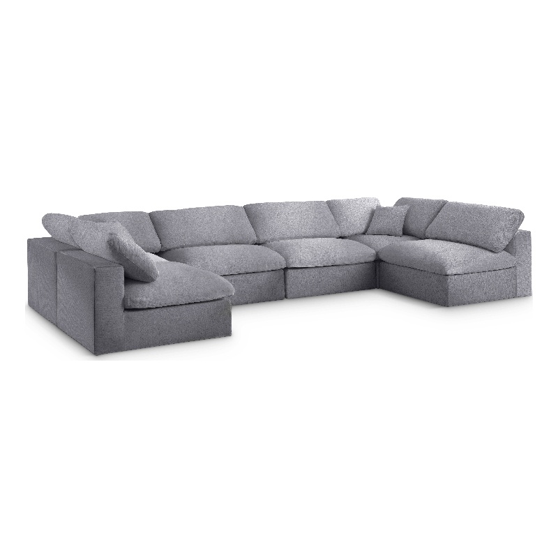 Meridian Furniture Serene Grey Linen Fabric Deluxe Modular Sectional
