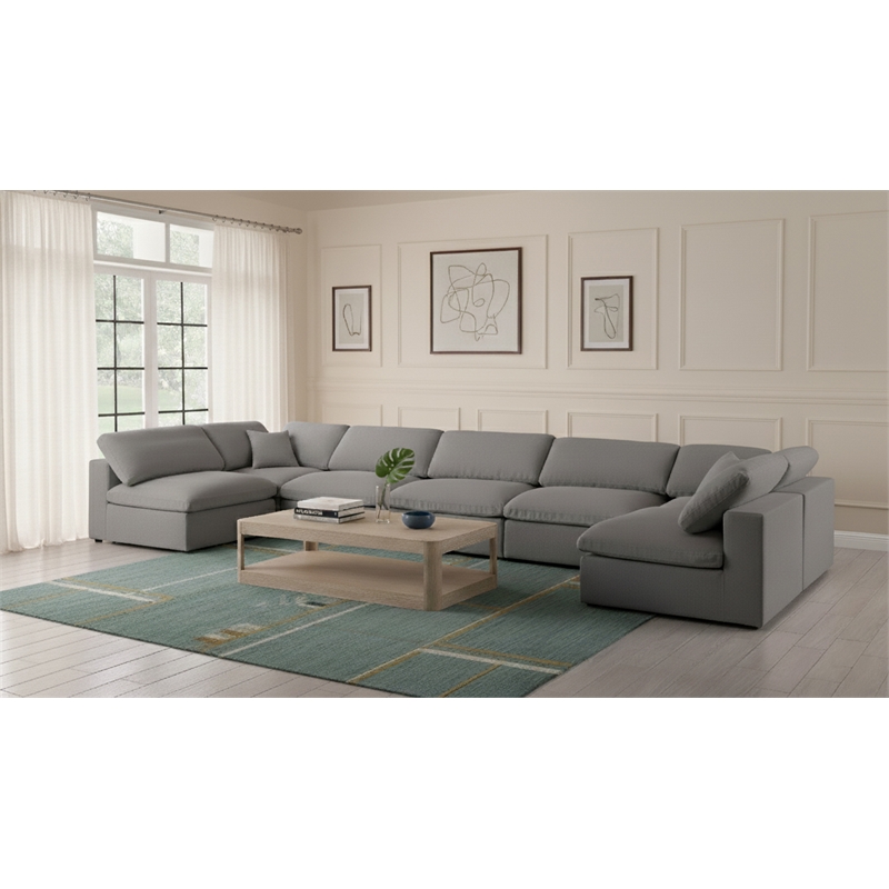 Meridian Furniture Serene Grey Linen Fabric Deluxe Modular Sectional