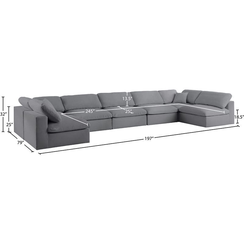 Meridian Furniture Serene Grey Linen Fabric Deluxe Modular Sectional