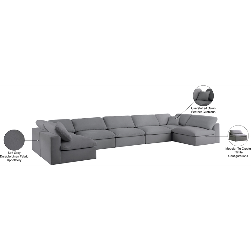 Meridian Furniture Serene Grey Linen Fabric Deluxe Modular Sectional