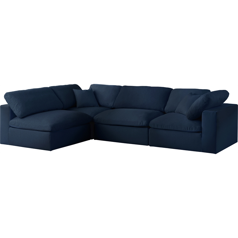 Meridian Furniture Serene Navy Linen Fabric Deluxe Modular Sectional