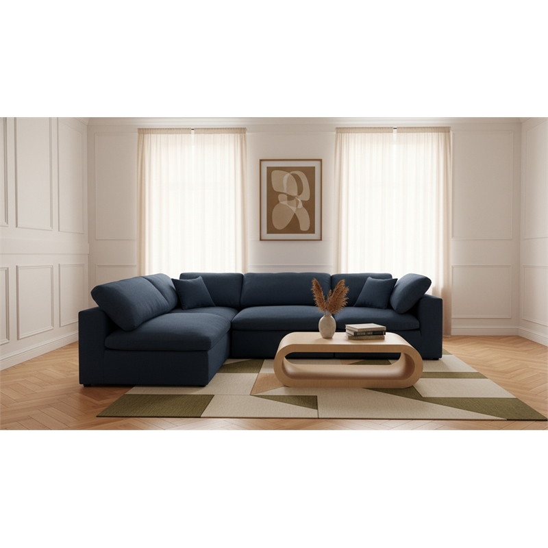 Meridian Furniture Serene Navy Linen Fabric Deluxe Modular Sectional