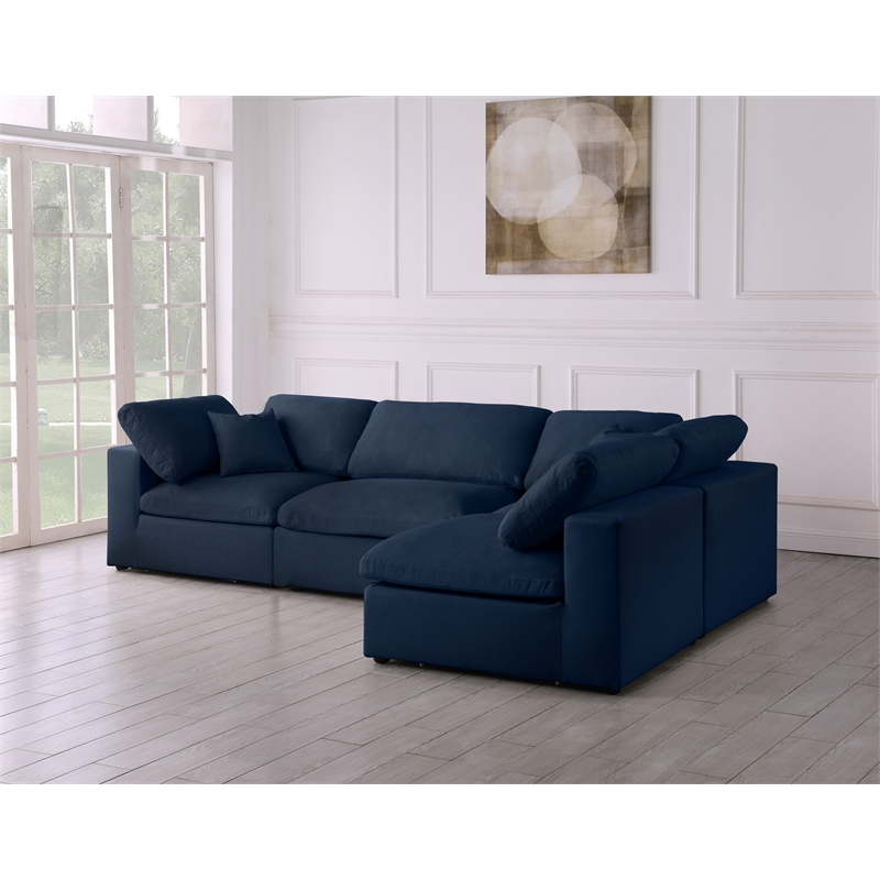 Meridian Furniture Serene Navy Linen Fabric Deluxe Modular Sectional