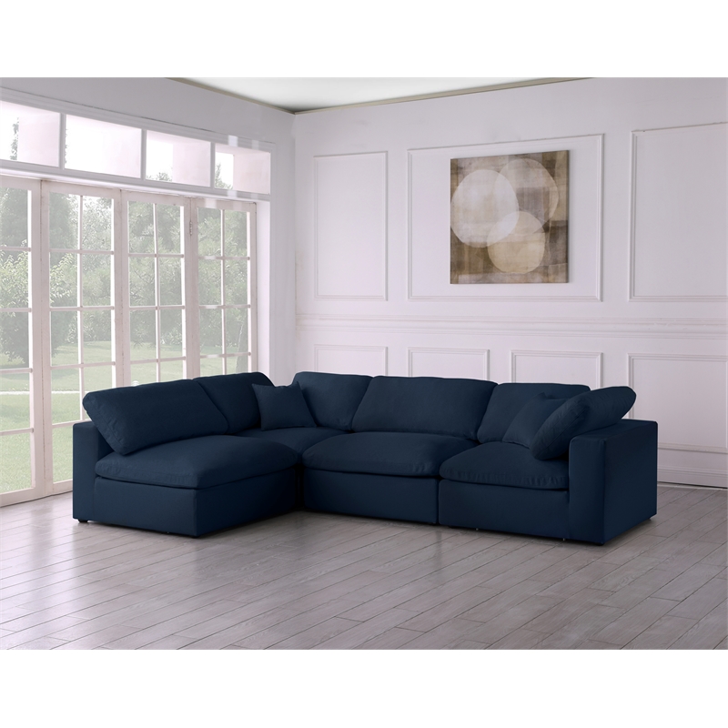 Meridian Furniture Serene Navy Linen Fabric Deluxe Modular Sectional