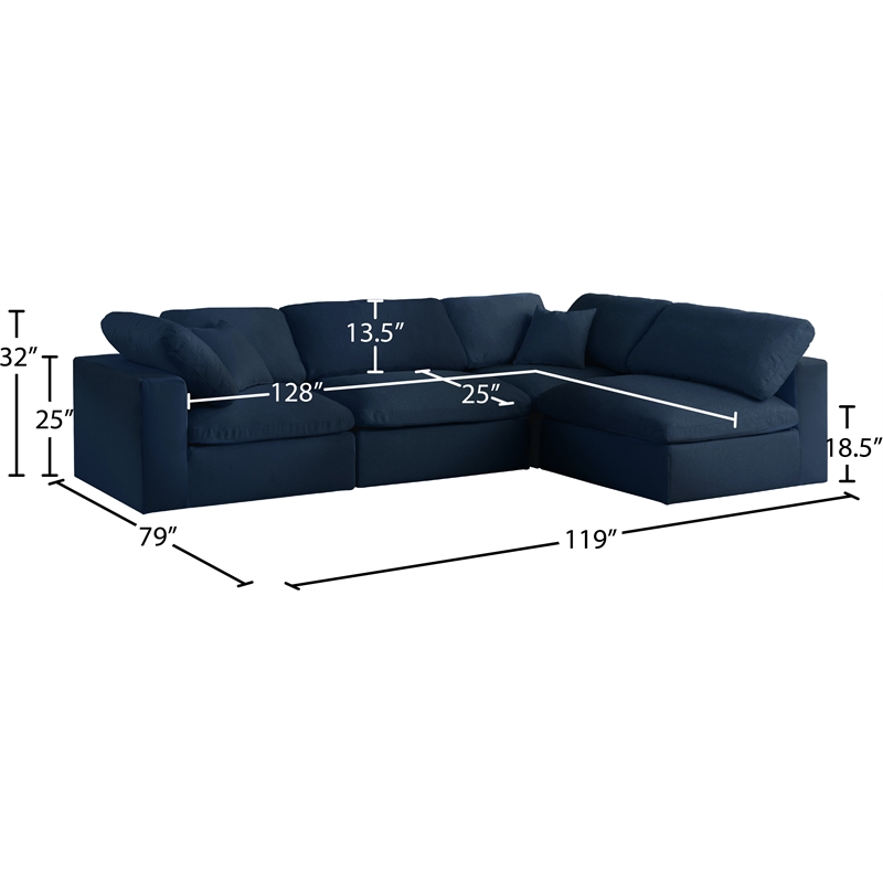 Meridian Furniture Serene Navy Linen Fabric Deluxe Modular Sectional