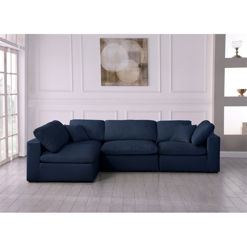 Meridian Furniture Serene Navy Linen Fabric Deluxe Modular Sectional