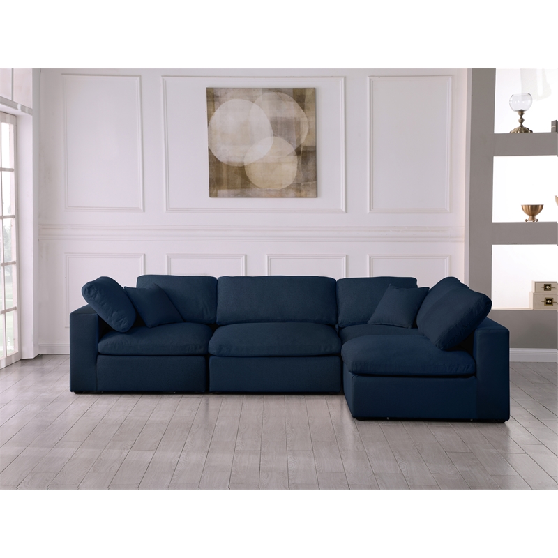 Meridian Furniture Serene Navy Linen Fabric Deluxe Modular Sectional