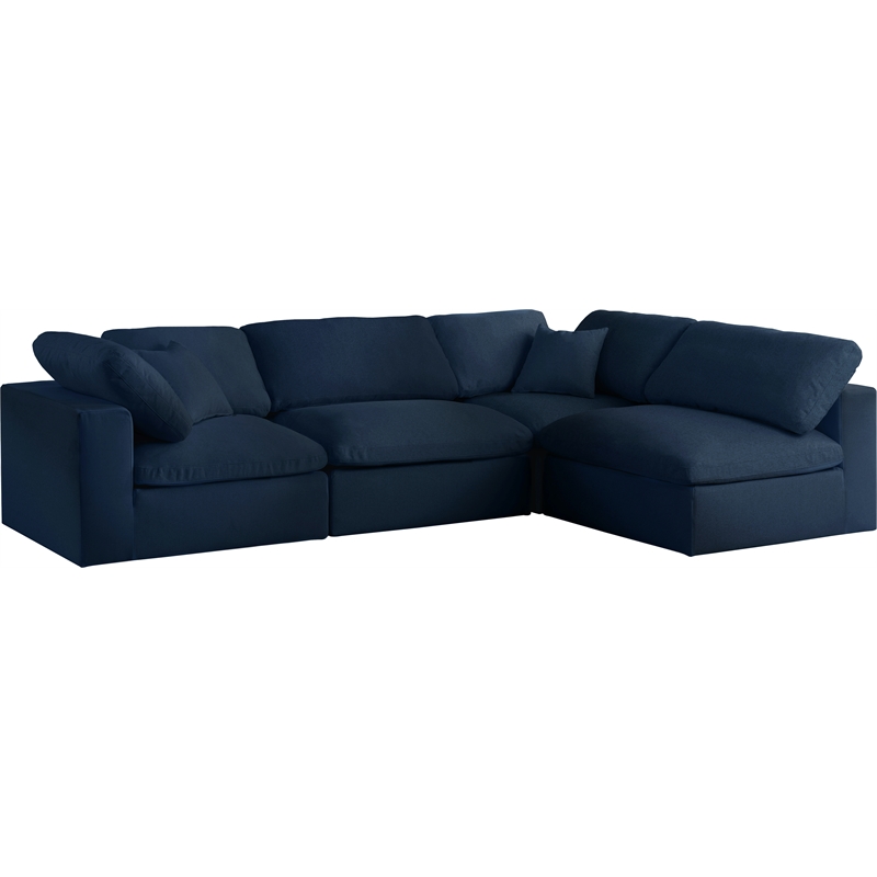 Meridian Furniture Serene Navy Linen Fabric Deluxe Modular Sectional