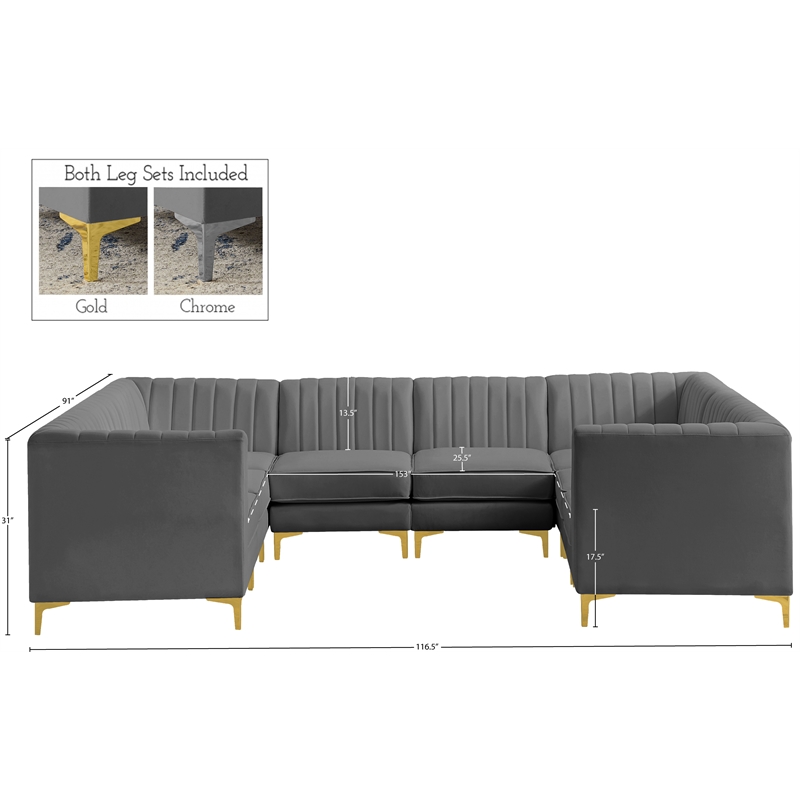 Meridian Furniture Alina Grey Velvet Modular Sectional