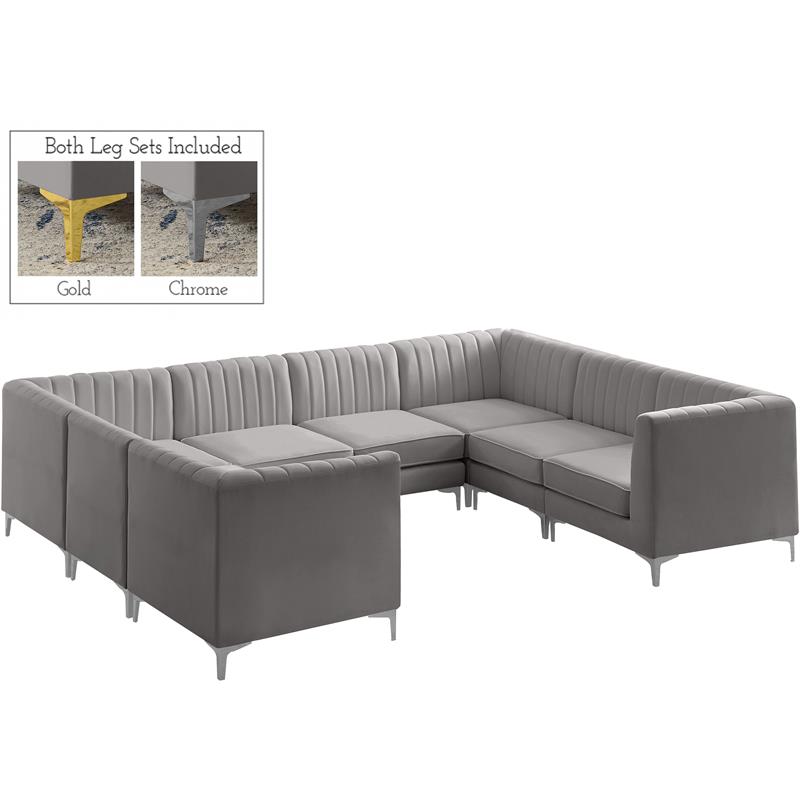 Meridian Furniture Alina Grey Velvet Modular Sectional