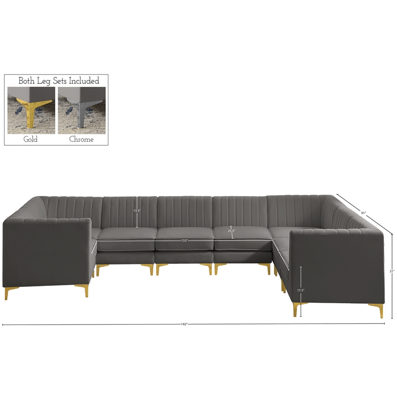 Meridian Furniture Alina Grey Velvet Modular Sectional