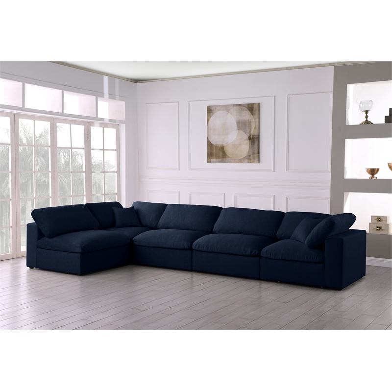 Meridian Furniture Serene Navy Linen Fabric Deluxe Modular Sectional