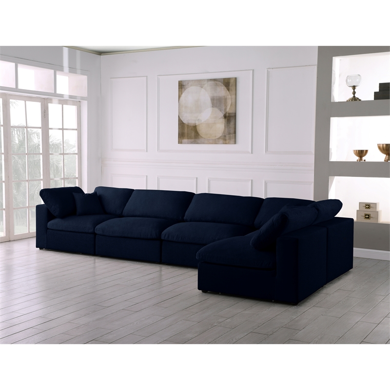 Meridian Furniture Serene Navy Linen Fabric Deluxe Modular Sectional