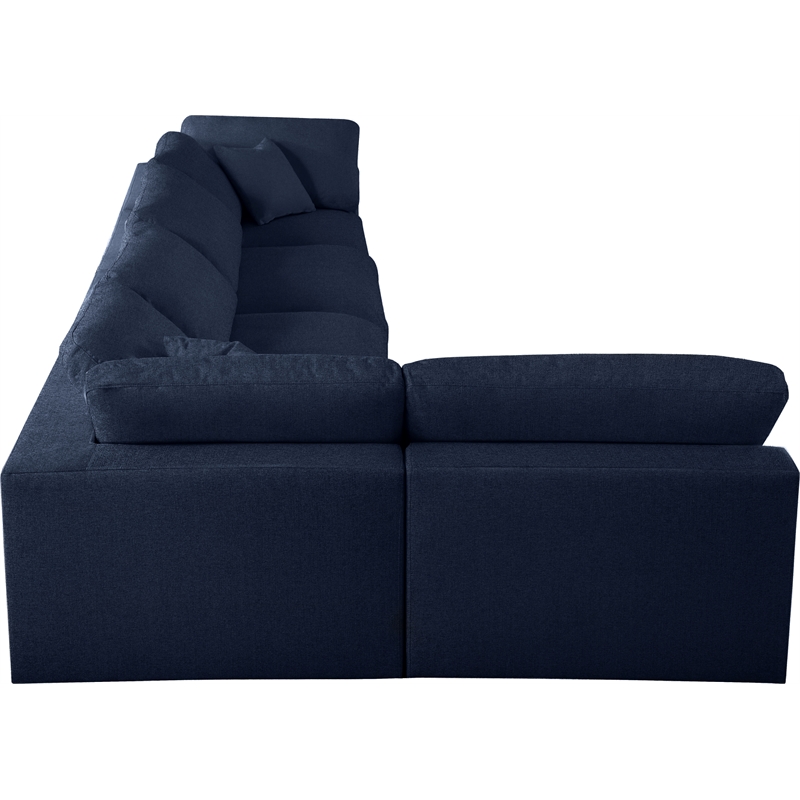 Meridian Furniture Serene Navy Linen Fabric Deluxe Modular Sectional