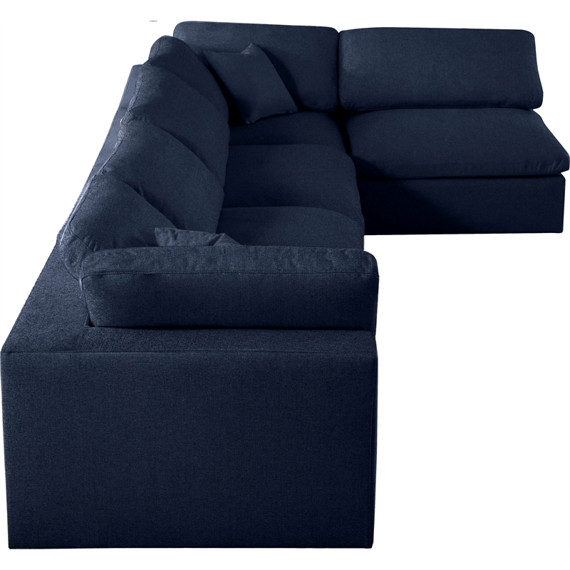 Meridian Furniture Serene Navy Linen Fabric Deluxe Modular Sectional