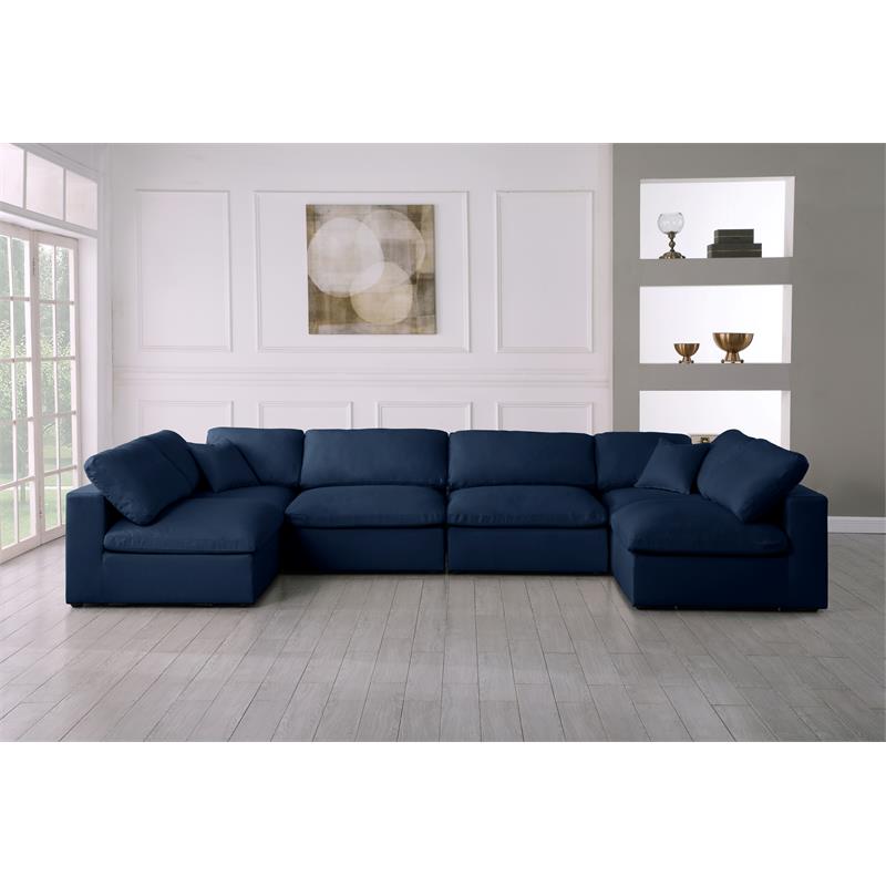 Meridian Furniture Serene Navy Linen Fabric Deluxe Modular Sectional