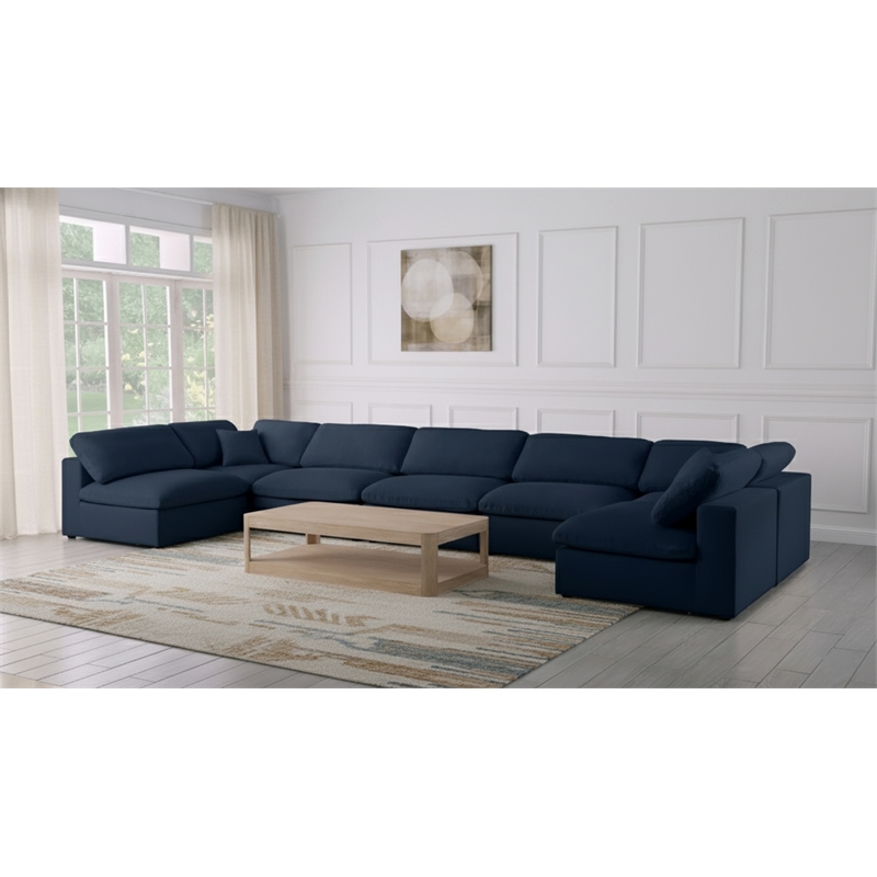 Meridian Furniture Serene Navy Linen Fabric Deluxe Modular Sectional