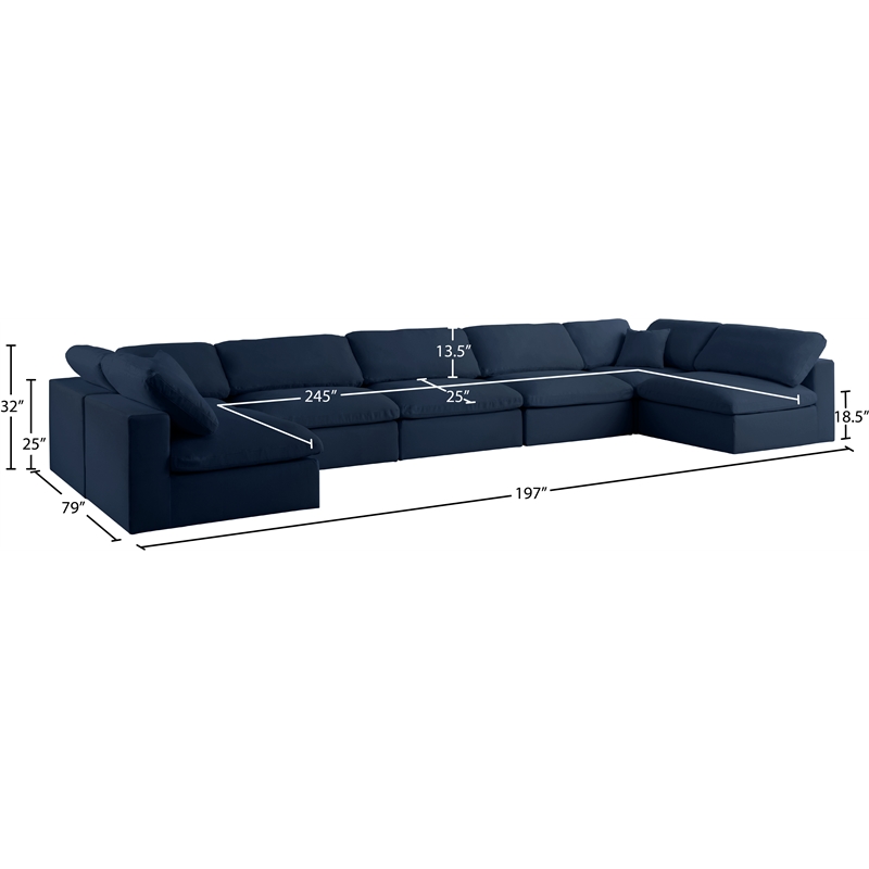 Meridian Furniture Serene Navy Linen Fabric Deluxe Modular Sectional