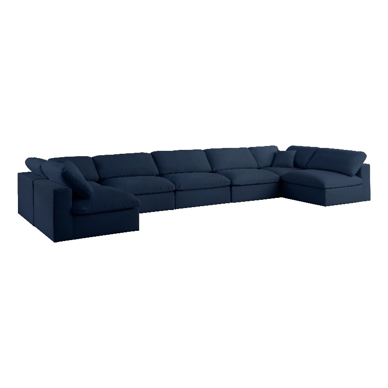 Meridian Furniture Serene Navy Linen Fabric Deluxe Modular Sectional