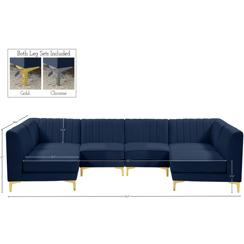 Meridian Furniture Alina Navy Velvet Modular Sectional