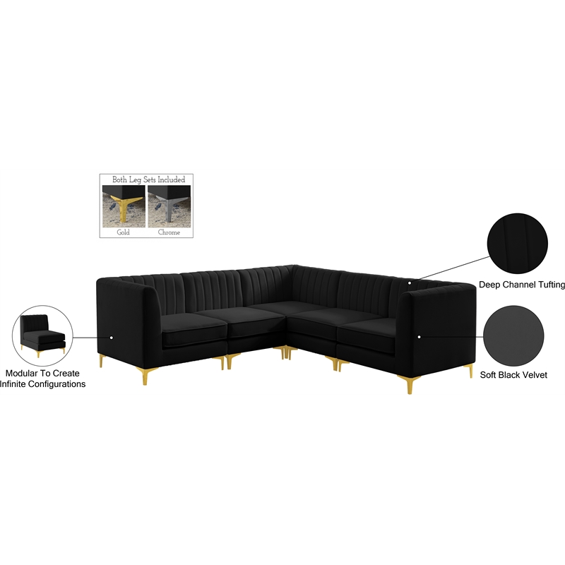 Meridian Furniture Alina Black Velvet Modular Sectional