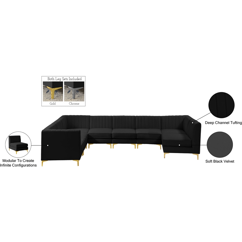 Meridian Furniture Alina Black Velvet Modular Sectional