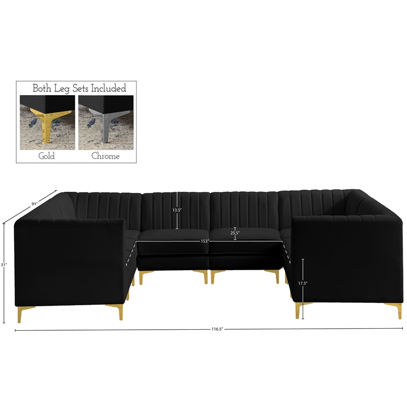 Meridian Furniture Alina Black Velvet Modular Sectional